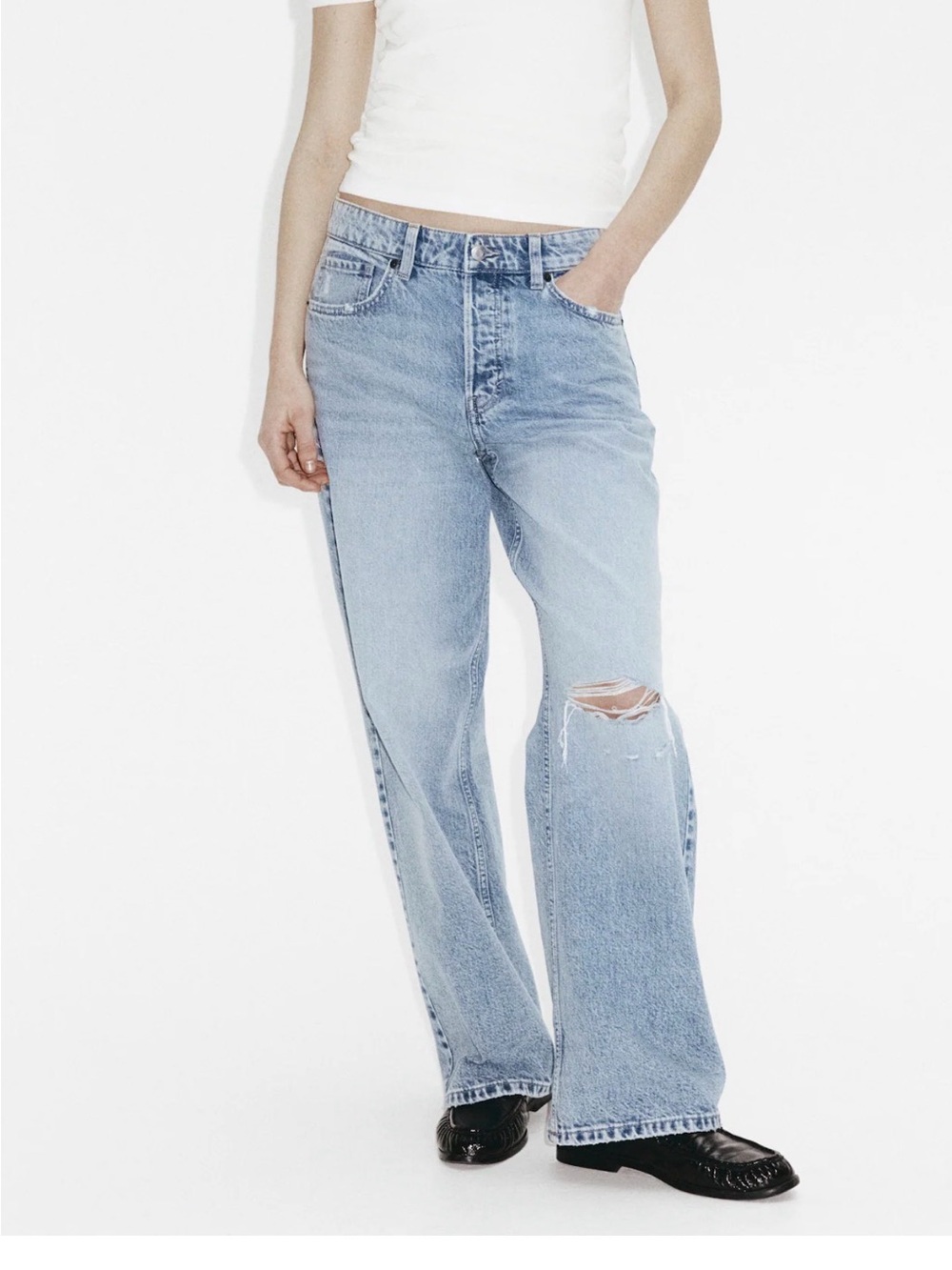 H&M Distressed Wide Leg Jeans Size 10